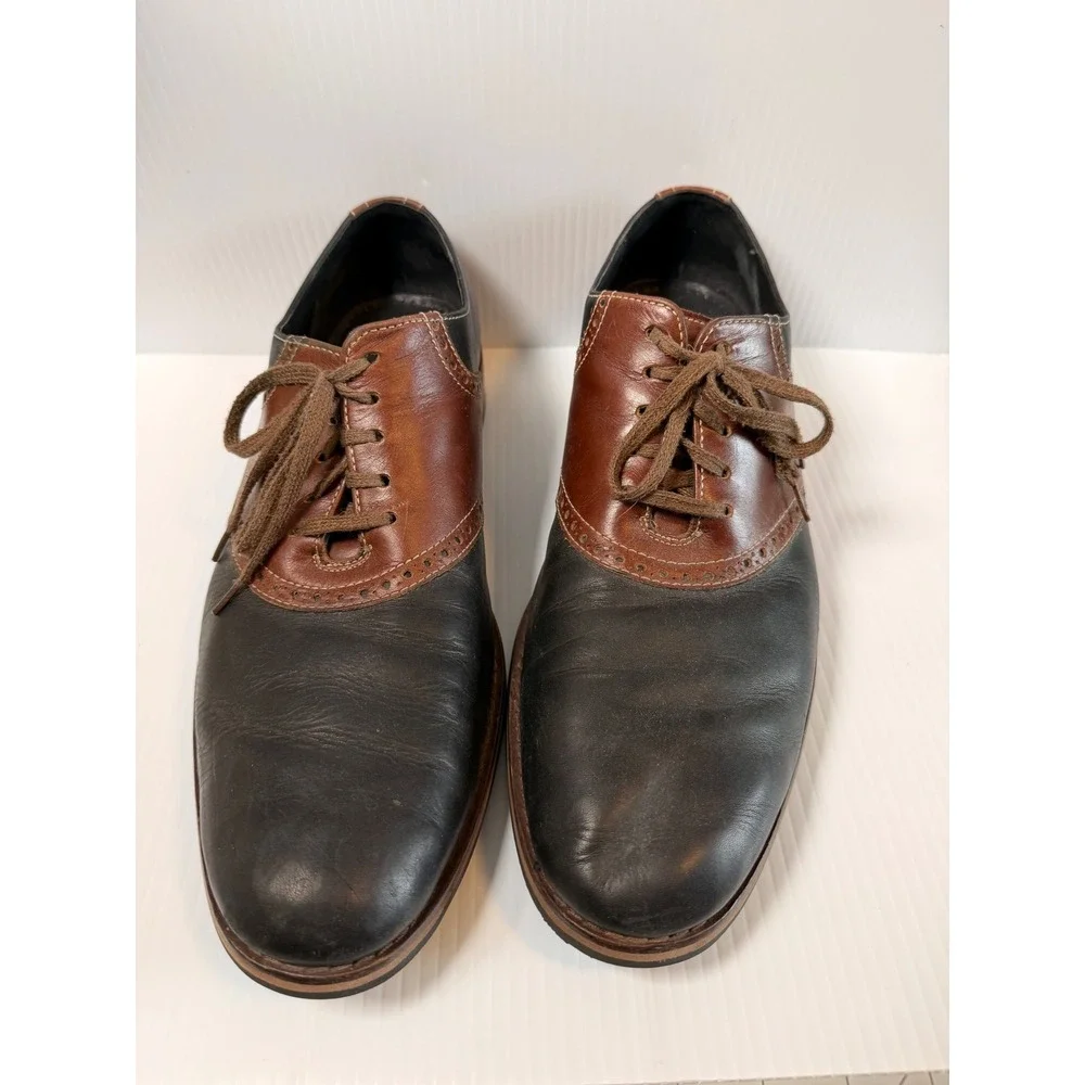 Cole Haan Men's Saddle‎ Shoes Black Brown Leather Lace Up Oxford Dress Size 13 M